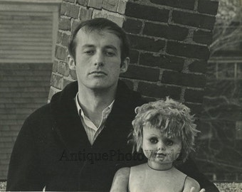 Folk musician with doll strange vintage art photo by Julie Snow