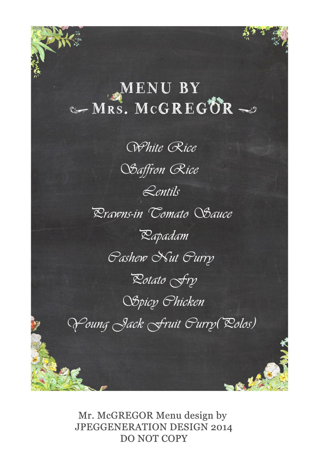 Peter Rabbit MENU Easter Tea Party Menu Beatrix Potter Food