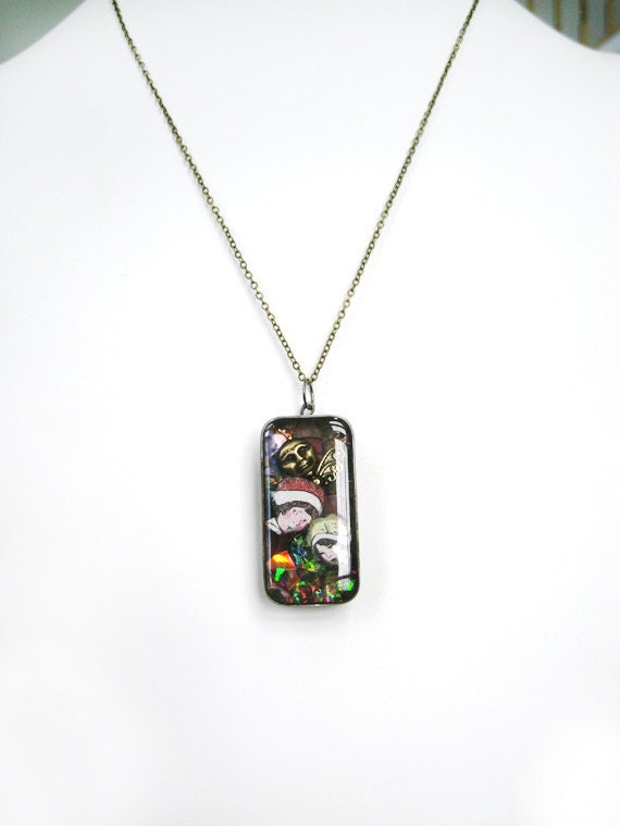 Items similar to Mixed Media Necklace, Pendant Necklace, Face Necklace ...