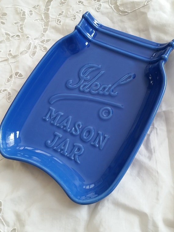 Spoon Rest Ceramic Mason Jar in cobalt blue or white by tipatmazal