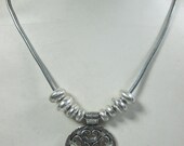 Round Design Pendant Necklace/Vintage Jewelry/German Silver/Choker Necklace