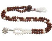 Rudraksha meditation mala Om Pendant Crown Chakra Moon Stone Rosary Beads 108+1