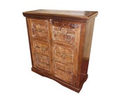 Vastu Rustic Retro Furniture Handcarved Antique Wooden Sideboard 2 Doors & 2 Self