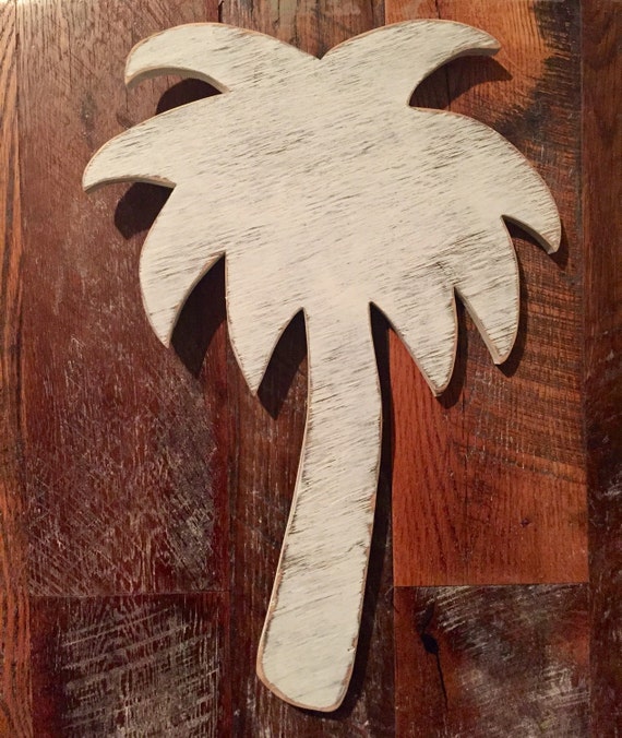 Distressed white wood palm tree wall art sign by NautiWoodWorks