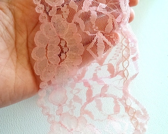 Pink Floral Net Lace Trim Ribbon 95mm wide - 041203L44