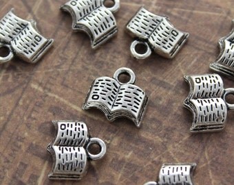 10 Tiny Book Charms Book Pendants Antiqued Silver Tone 12 x 12 mm