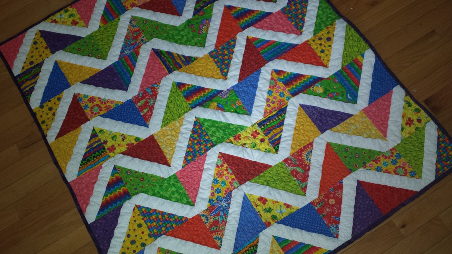 SALE Baby Quilt Rainbow Zig Zag