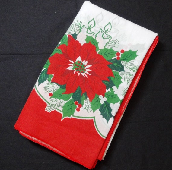 1980s vintage christmas large tablecloth with poinsettias 1980s vintage christmas large tablecloth with poinsettias