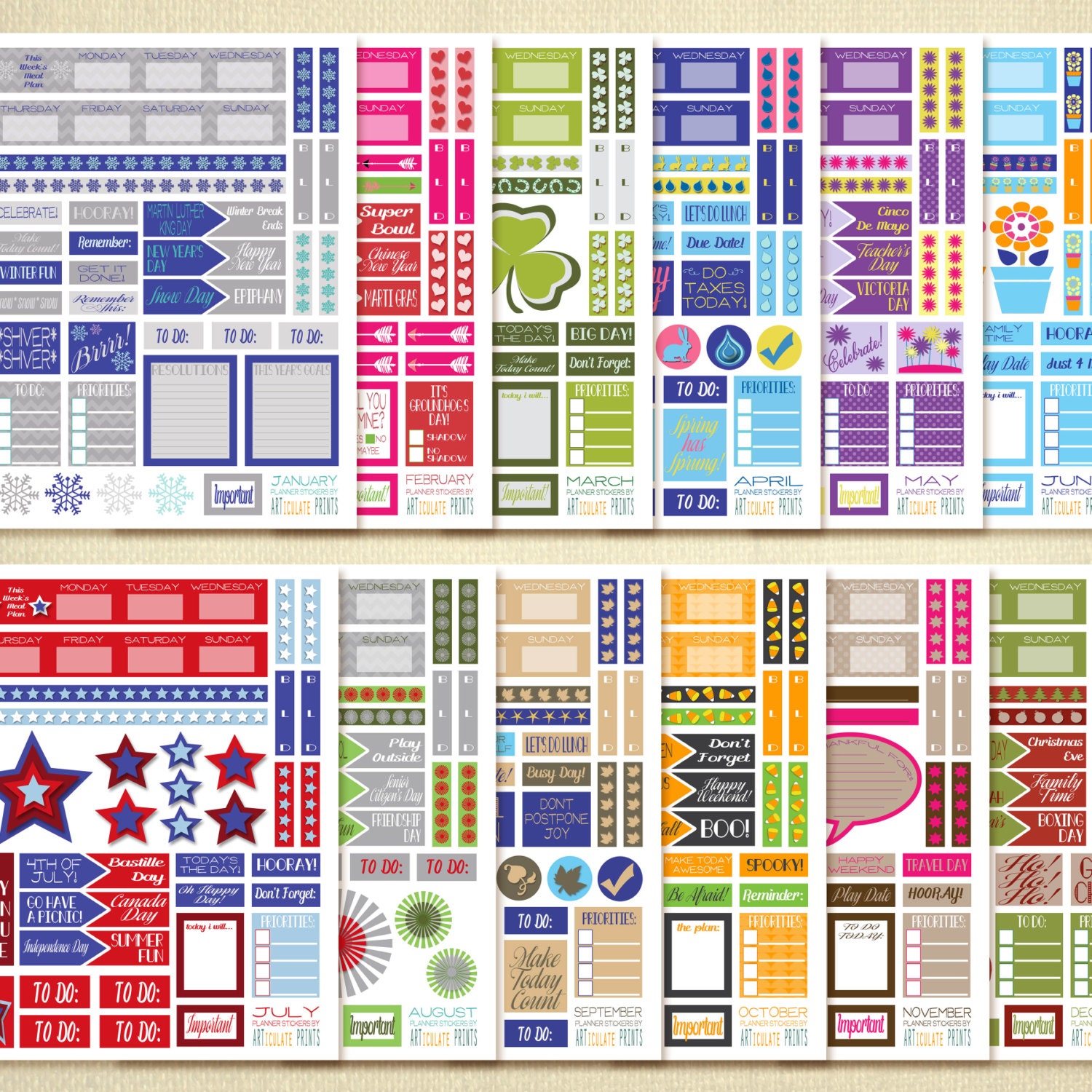 Monthly Planner Stickers Printable Planner Stickers Holiday