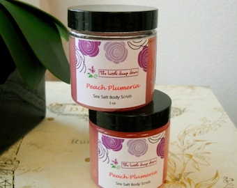 Peach Plumeria Sea Salt Scrub, Body Scrub, Exfoliating Scrub, Vegan Scrub