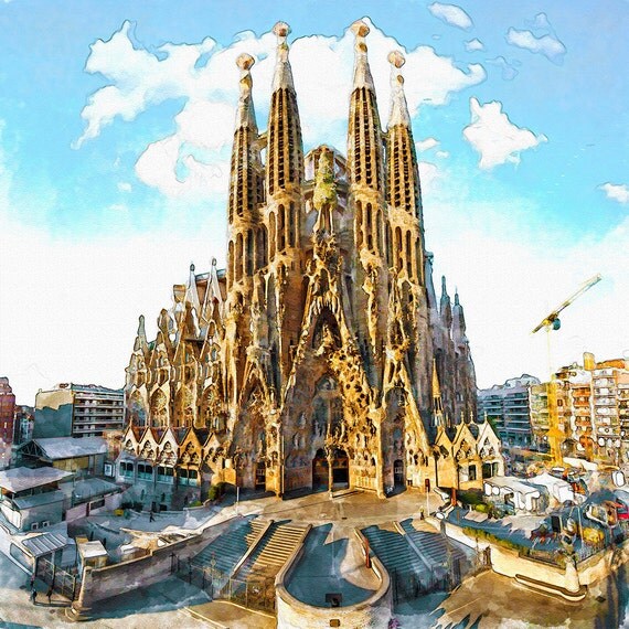 La Sagrada Familia watercolor painting for instant by Artsyndrome