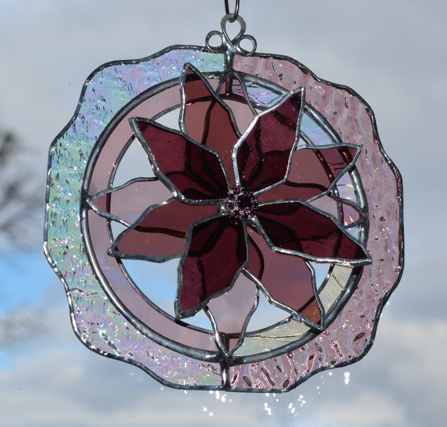 Stained Glass Suncatcher Window Ornament 3d Poinsettia Sun