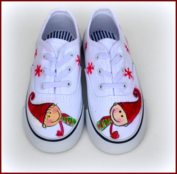Kids Shoes, Christmas Shoes, Elf Sneakers, Canvas Shoes, Canvas Lace Shoes, Kids Holiday Shoes, Xmas Gift, Gifts for Kids, Toddler Shoes