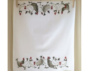 Chicken Wrap Tea Towel - Cotton, Country Kitchen Gift, Barnyard