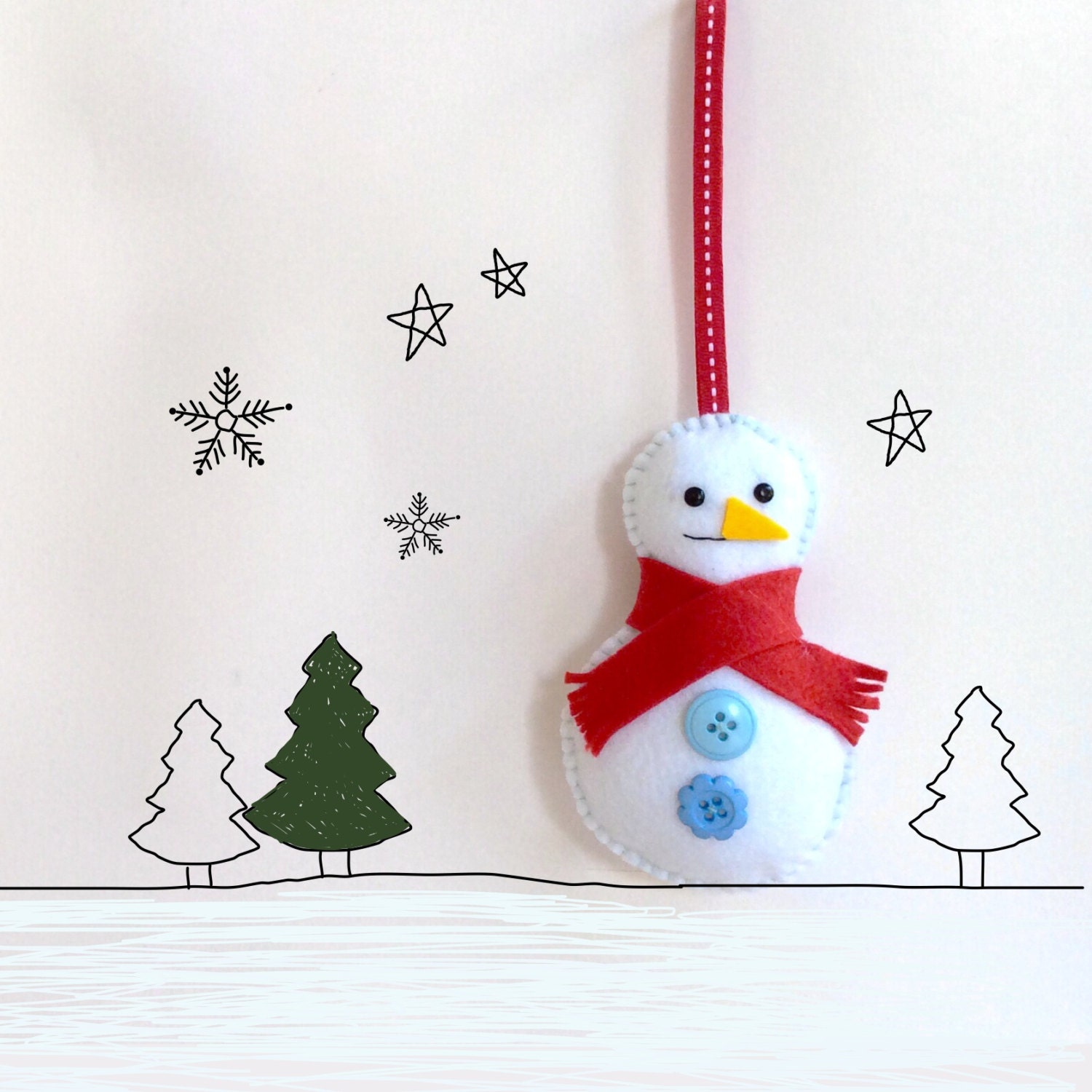 Snowman ornament - felt christmas ornament - tree decoration - handmade ornament - Baby's first Christmas gift - unique Christmas gift