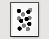 Scandinavian Dot Circle Printable Wall art decor poster, 8x10" 11x14" print, abstract modern minimalist, watercolor black white monochrome