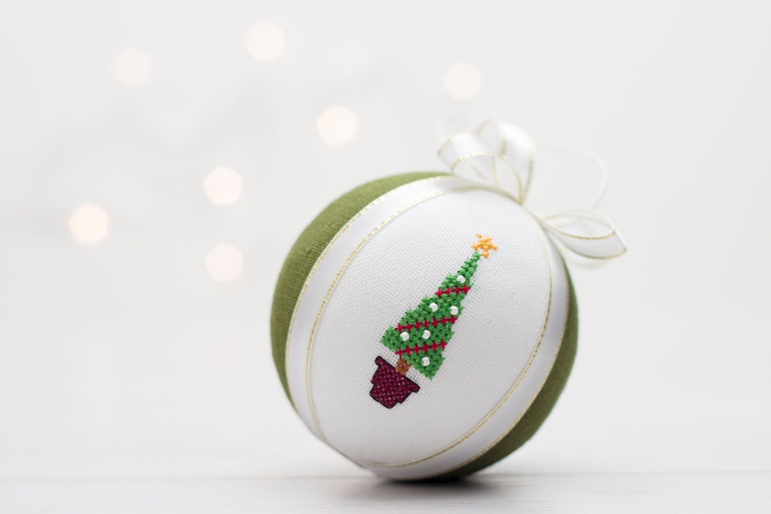Christmas decoration, hand embroidered ornament with cross stitch picture