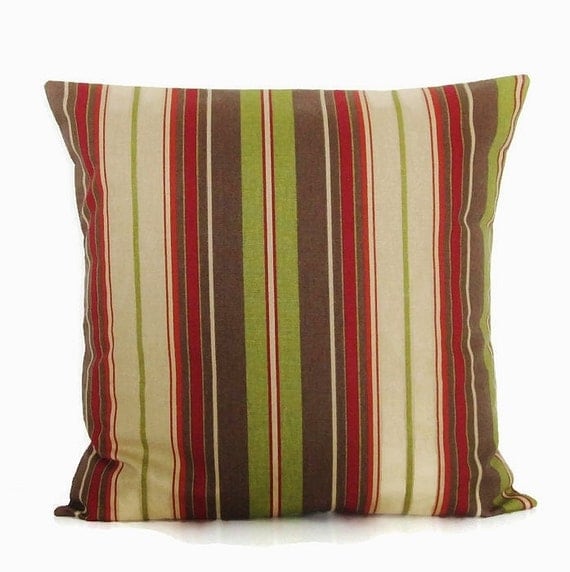 Stripe Pillow Cover Brown Olive Green Tan Taupe Decorative