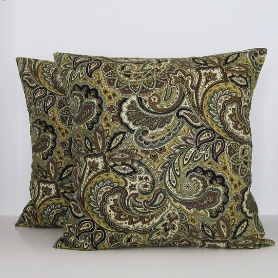Items similar to Paisley Pillow Cover Brown Black Ivory Gray Decorative Throw Accent Toss 16x16