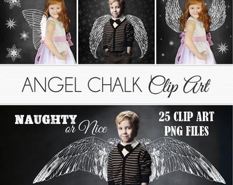 Angel Clipart "ANGEL CHALK CLIPART" 25 chalkboard clipart, wings, Christmas chalk, overlay, use on or over photos, photographers, xmas cards