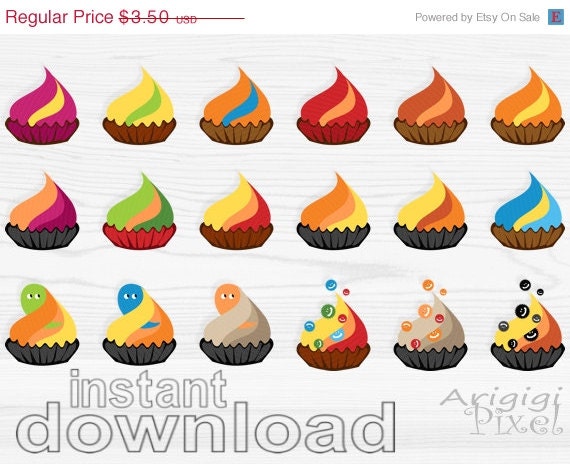 ON SALE 70 % OFF cupcakes clip art set, Halloween digital clipart, scrapbooking, colorful graphics, small business use, instant download Il_570xn