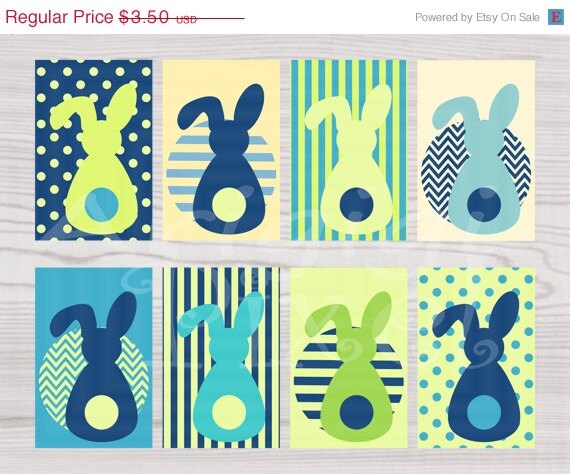 ON SALE 70 % OFF Blue Green Printable Gift Tag Easter Bunny in Spring Colors Instant Download Png file Pdf file Il_570xn