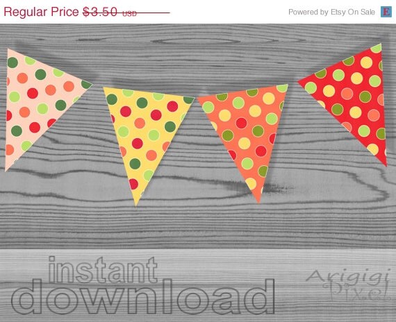 Spring SALE 50 % OFF colorful polka dot party banner, printable pennant, red, pink, orange, yellow, spring celebration banner DIY, instant d Il_570xn