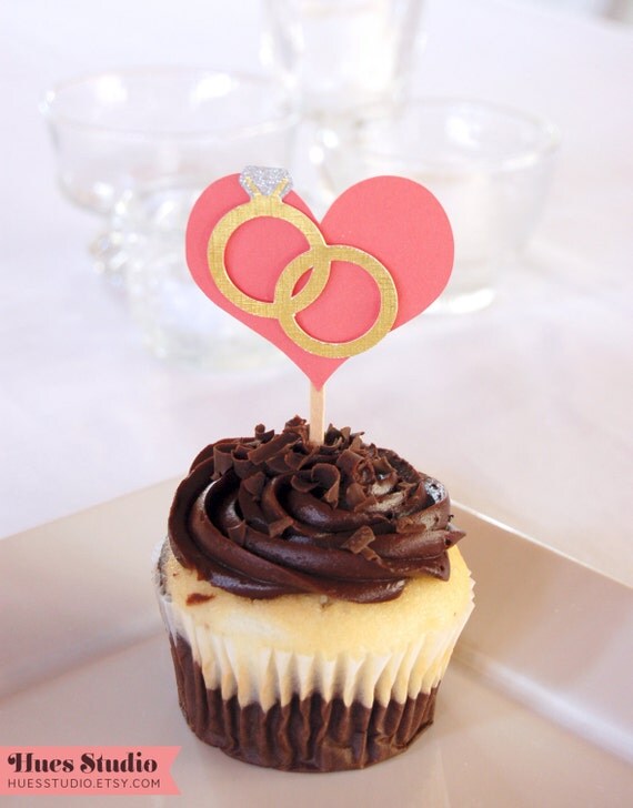 DOUBLE RING HEART Party Treat Picks / Cupcake Toppers (Set of 12) - Pick your colors! Il_570xn