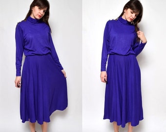 Vintage 80's Purple Long Sleeves Midi Dress