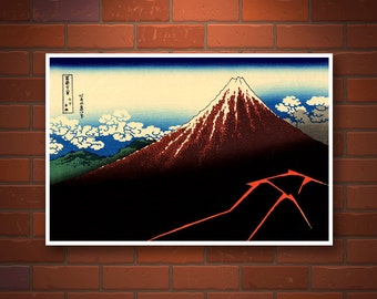 Japanese art, Hokusai 36 Views of Mount Fuji, Thunderstorm, Japan landscapes art prints, posters, paintings, woodblock prints reproductions