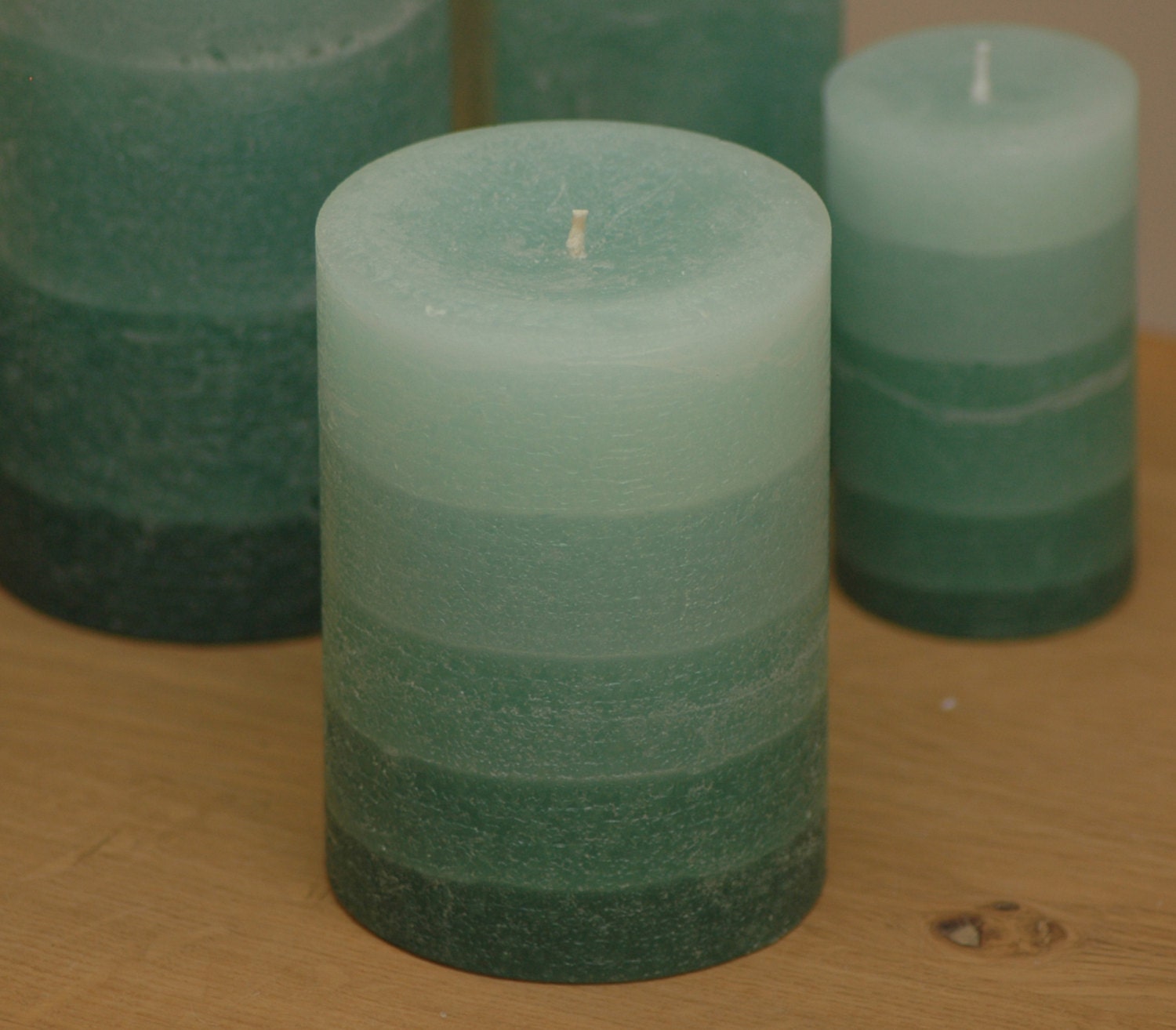 Green Pillar Candle 3 x 4 Rustic Layered Fade by NordicCandle