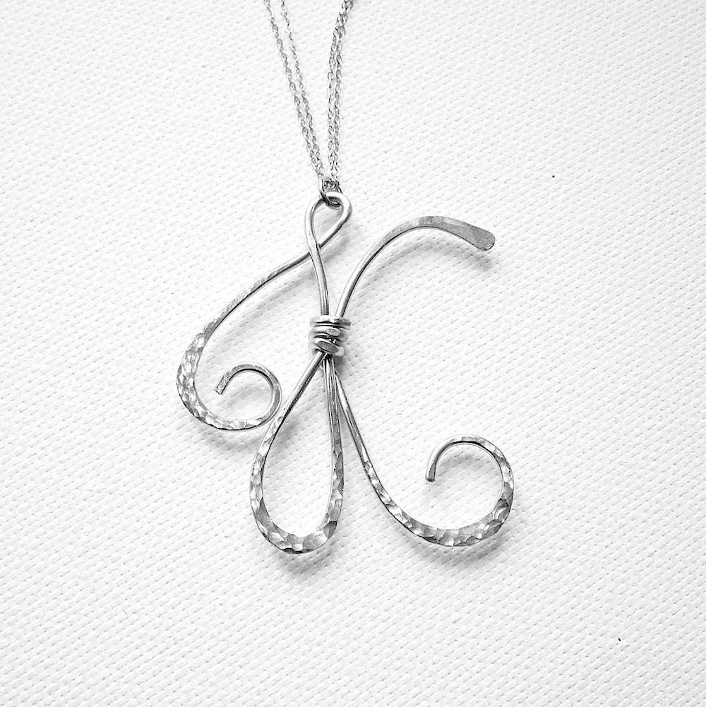 Personalized Necklace, Large Letter K Necklace, Sterling Silver Initial Necklace, Hammered Letter Jewelry, Initial K Necklace, Gift For Her