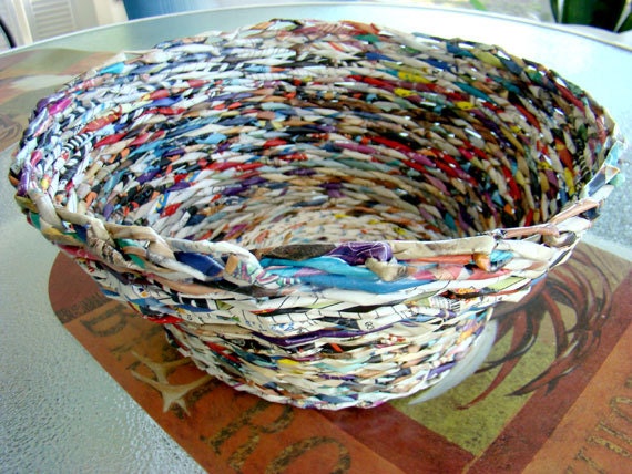 Woven Paper Basket handmade recycled home decor baskets