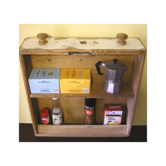 Irish Handmade Kitchen Shelf Spice Rack made from upcycled vintage drawer shelving case stand wall hang mounted from Ireland