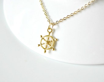 Ahoy! Gold Ship Wheel Necklace, Tin y Nautical Boat Wheel Necklace ...