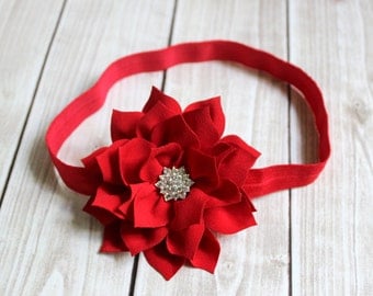 Red Flower Headband, Baby Headband, Newborn Headband, Valentines Headband, Red Headband, Christmas Headband, Christmas Hair Bow