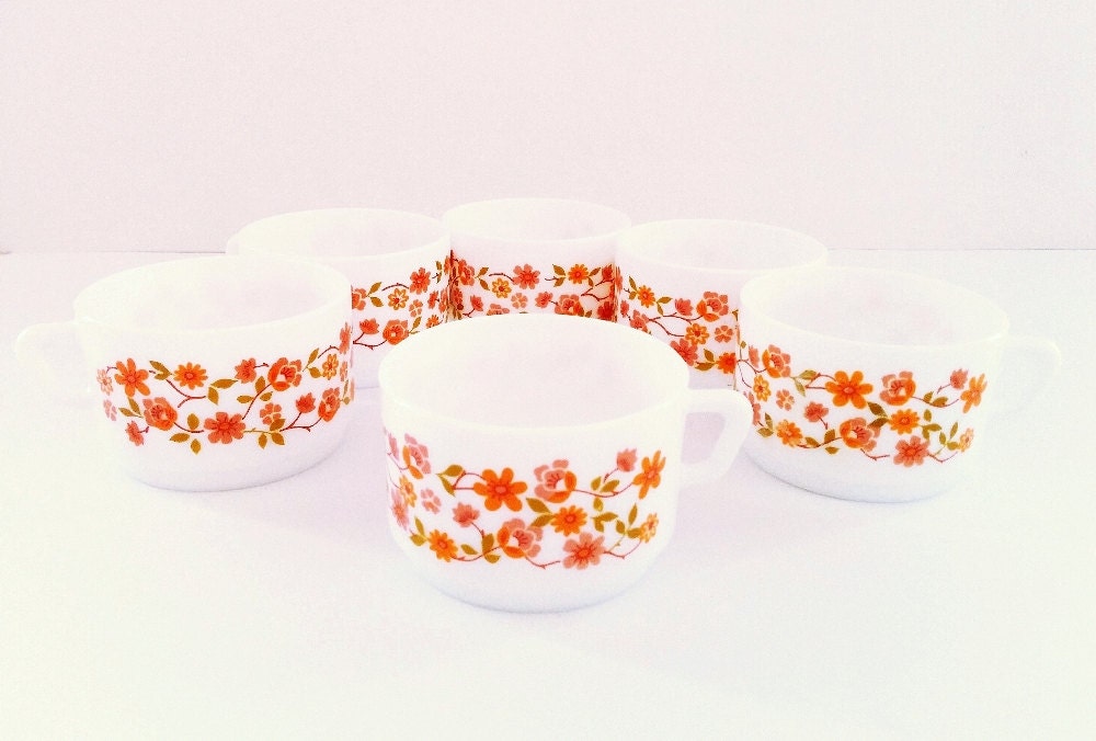 Vintage French Cups, Arcopal White glass Haute Juice