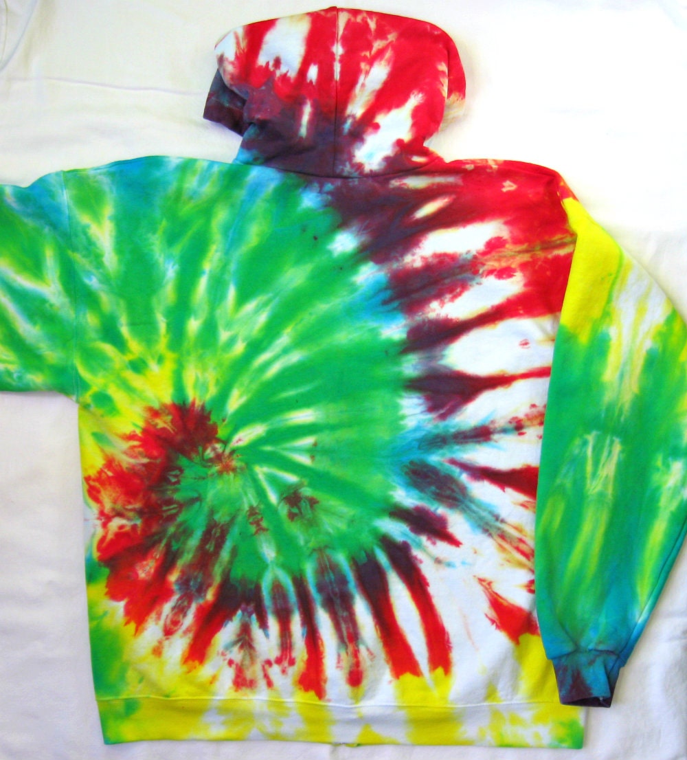 Tie Dye Hoodie Colorful Rainbow Spiral Design Full Zip