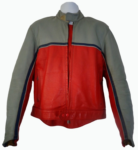 BATES Gray Red Cafe Racer Motorcycle Jacket Men's by Eagleages