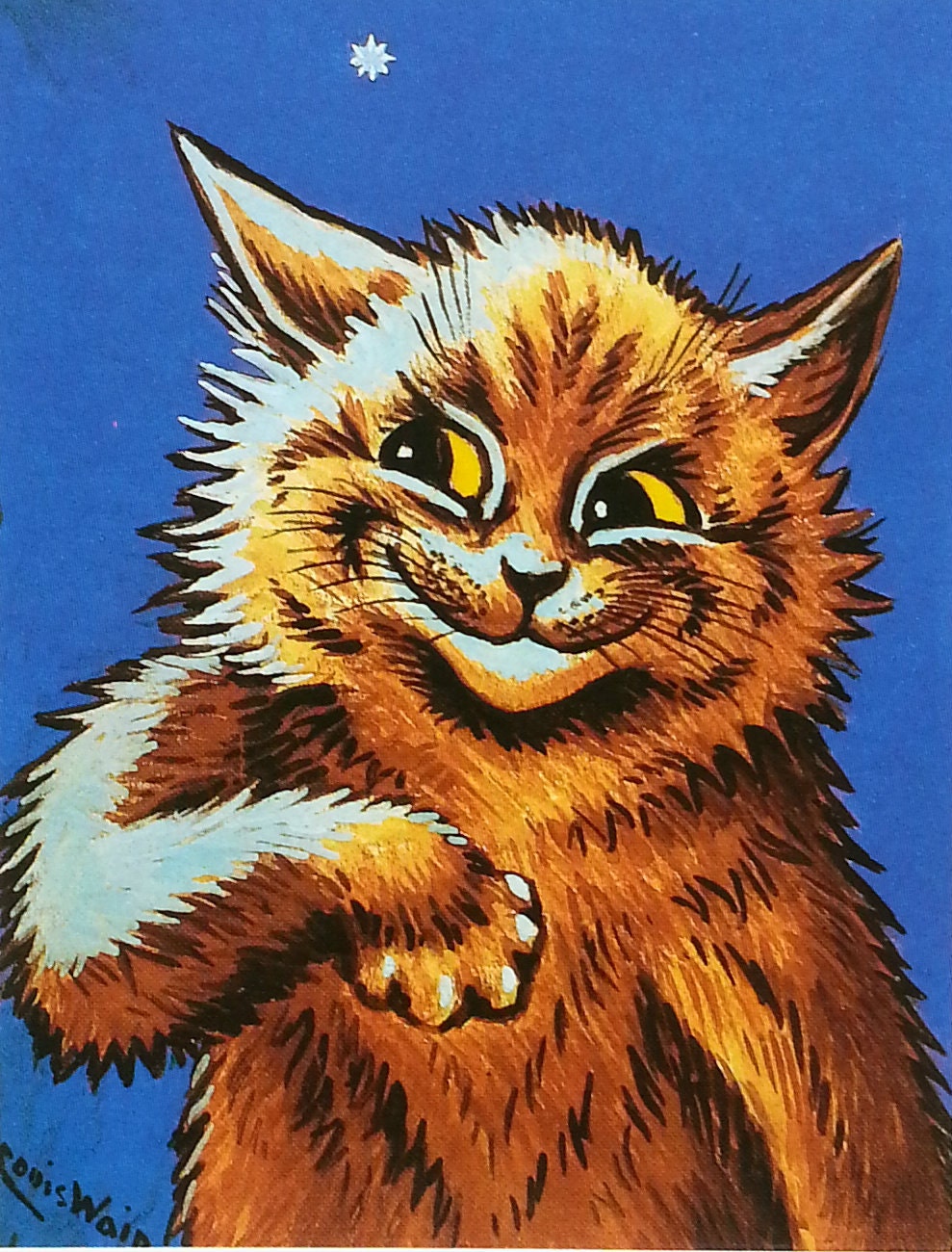 Louis Wain Cat Print Mounted Art 1983 Vintage Original Print