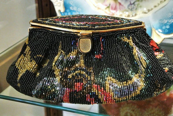 Retro Bag La Regale Beaded Handbag Sequin Studio 18 Purse Bead Clutch Conversion 1970s Formal Evening Little Black Dress Party Accessory