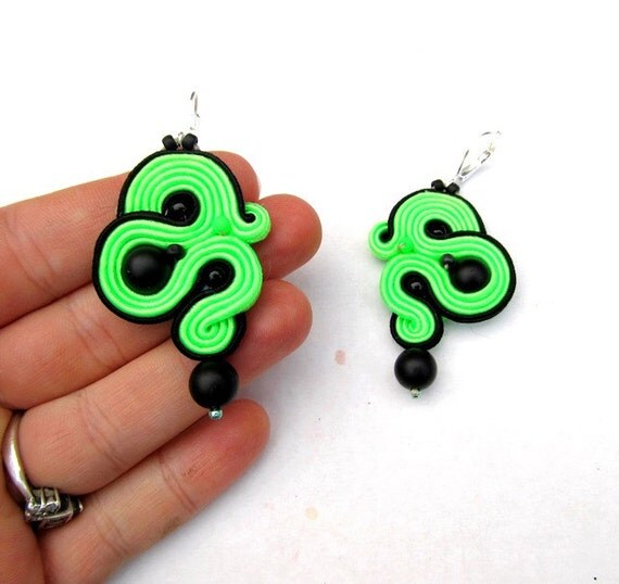 Neon Green Dangle Earrings Green Dangle by GiSoutacheJewelry
