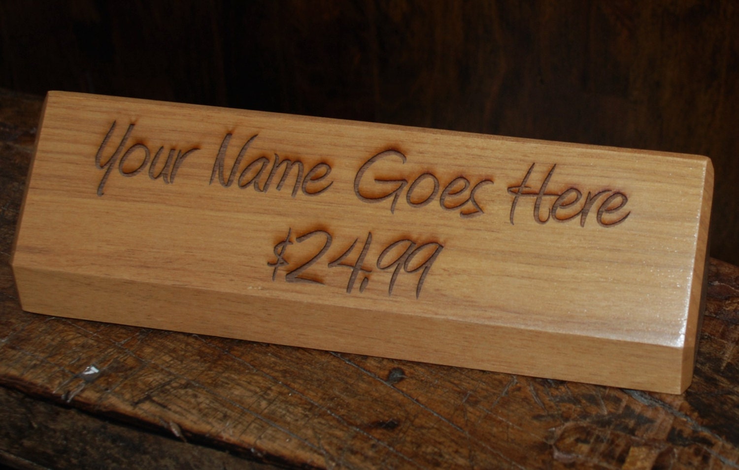 Personalized Wooden Desk Name Plates 10 Inch solid Adler wood