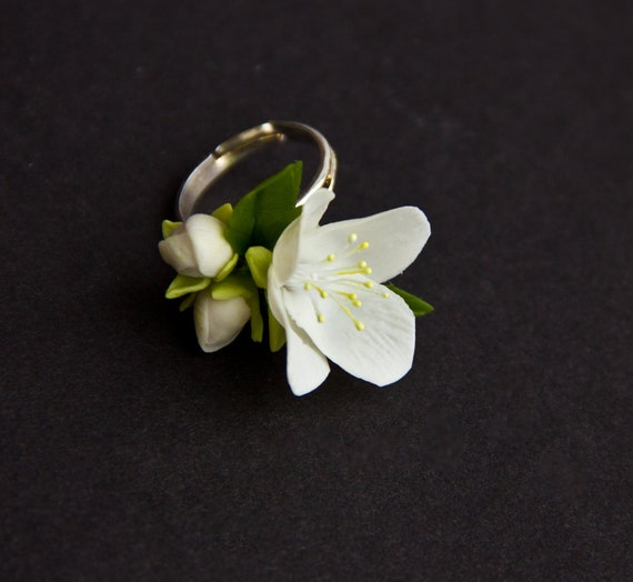 Handmade ring jasmine flower Flower ring flower by JewelryFloren