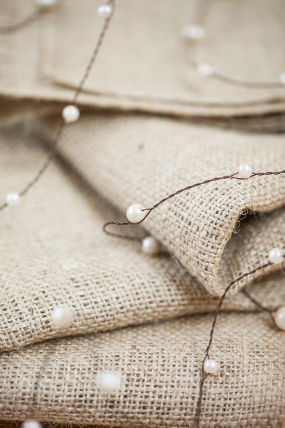 Pearls on Wire Garland with Jute Twine for Rustic Wedding or