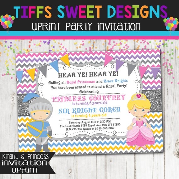 Princess and Knight Party Invitation Combined Party Twins