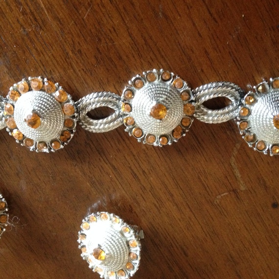 Vintage Costume Jewelry in Silver and Orange-Bracelet and earring set Vintage Costume Jewelry in Silver and Orange-Bracelet and earring set