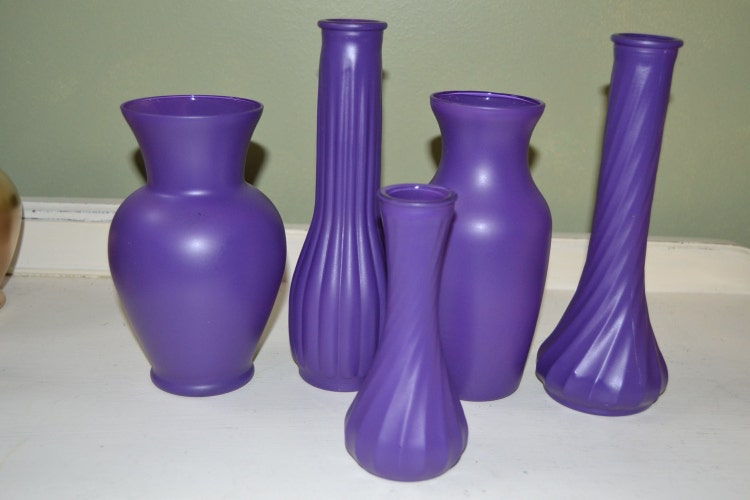 Five Purple Glass Vases Home or Wedding Decor by JClaireDecor