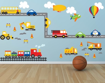 Truck Wall Decal - Construction Wall Decal - Plane Wall Decal-Transportation Wall Decal - Boy Wall Decal-Nursery Wall Decal- Car Wall Decals