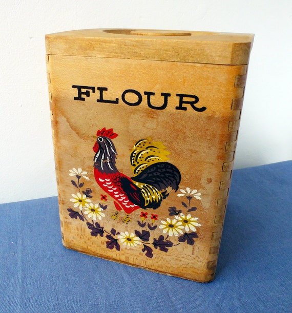 Rooster wooden flour box vintage canister kitchen container